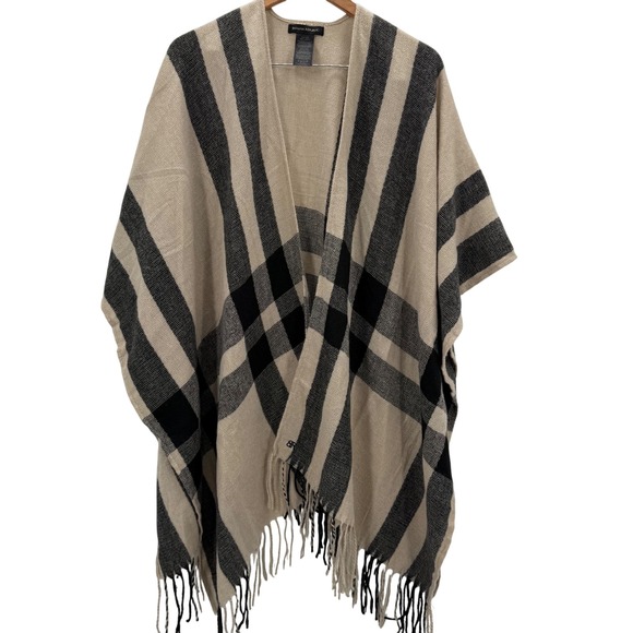 Banana Republic Cashmere Blend Blanket Wrap Beige Black Plaid One Size Soft Cozy - Picture 1 of 5